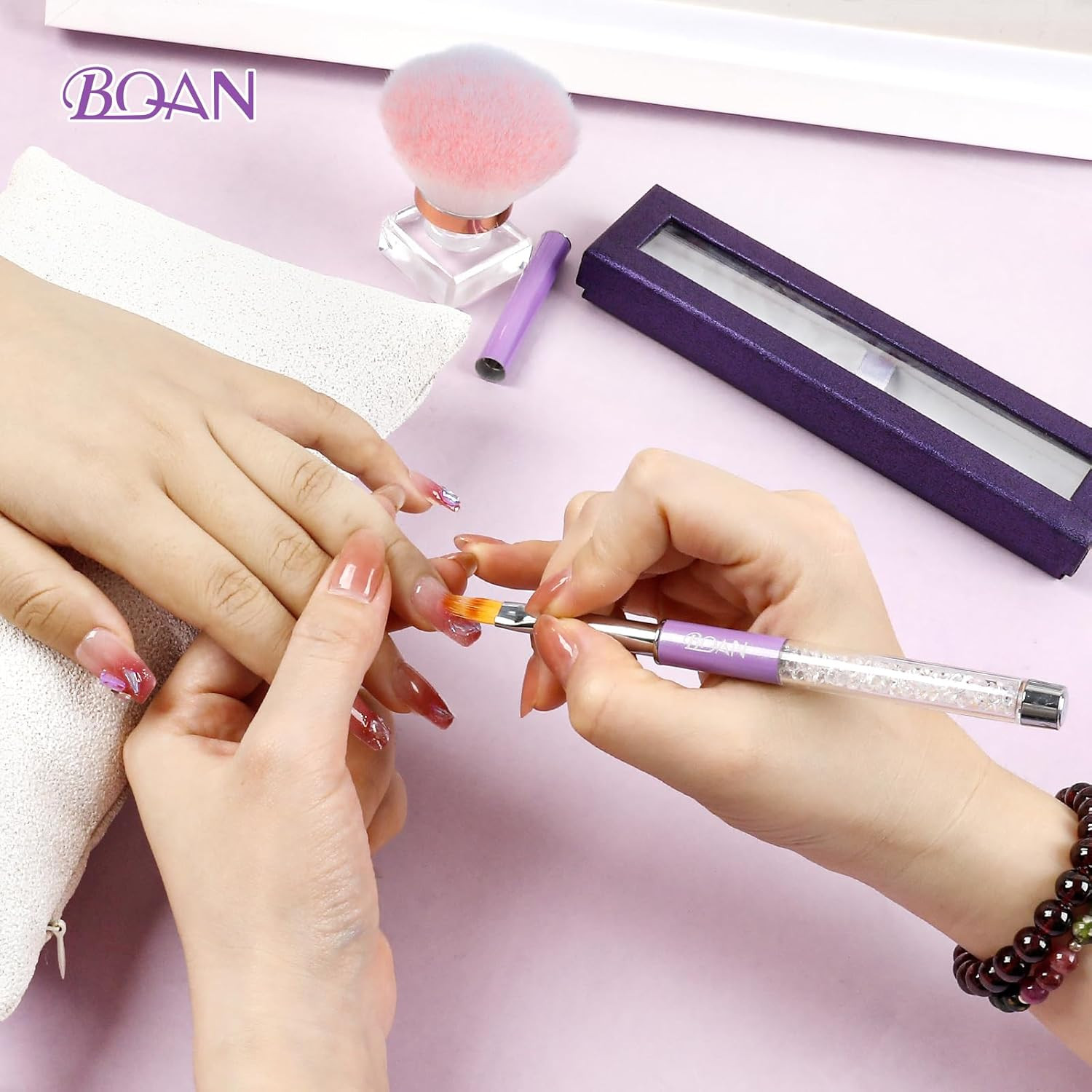 Ombre Nail Art Brush with Rhinestone Handle for Gel Gradient & Line Design
