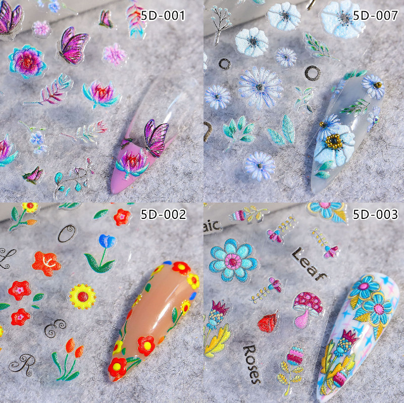 5D Flower Love Decal Transfer Manicure Nail Art Stickers Tip Decoration DIY NH6