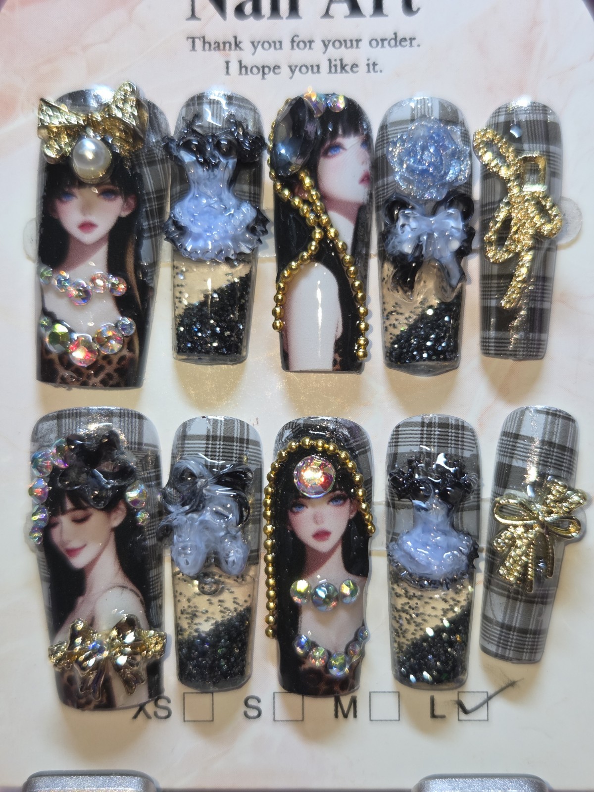 Press-On Nails Handmade Large Short Square Black,gothic,anime,aqua Water Nails