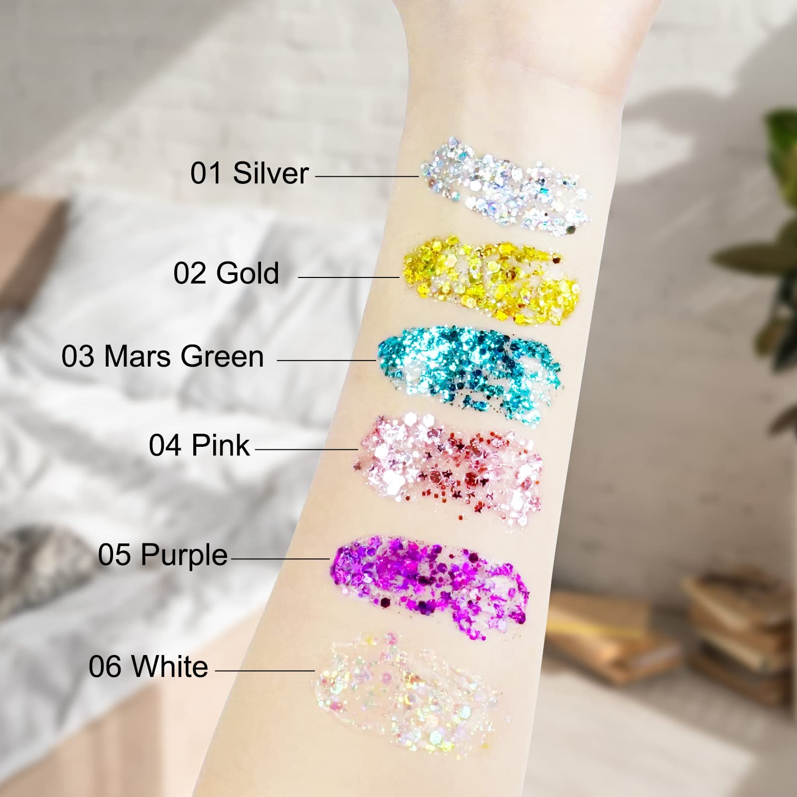 6Pcs Body Glitter for Women – Holiday Glitter Gel for Face &Body & Hair & Nai…