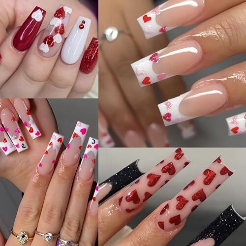 6Sheets Heart Nail Stickers Decals Shiny Love Nail Decals 3D Self shiny love