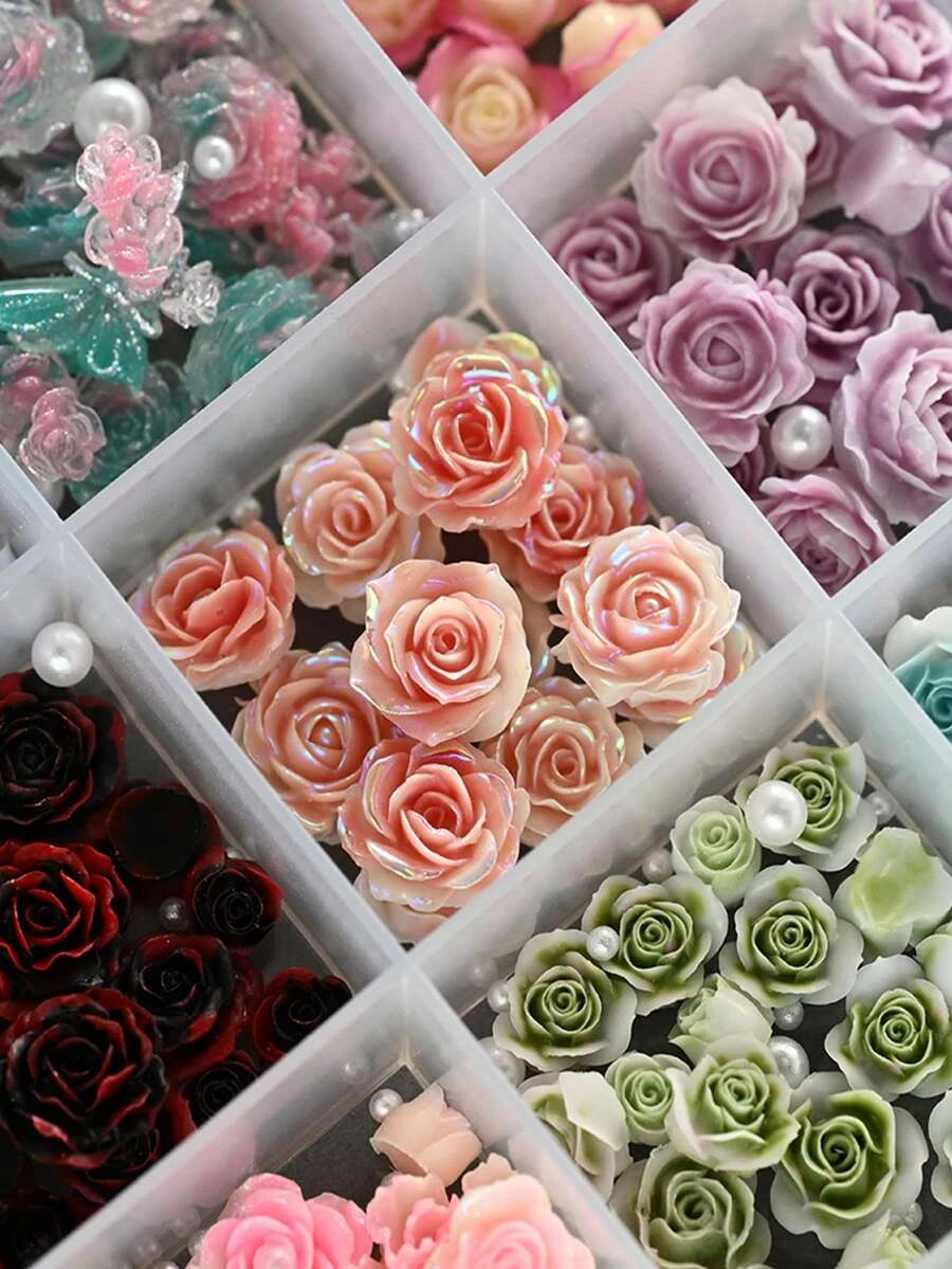 3D Flower Nail Charms Acrylic Petal Rhinestone Nail Art Decorations