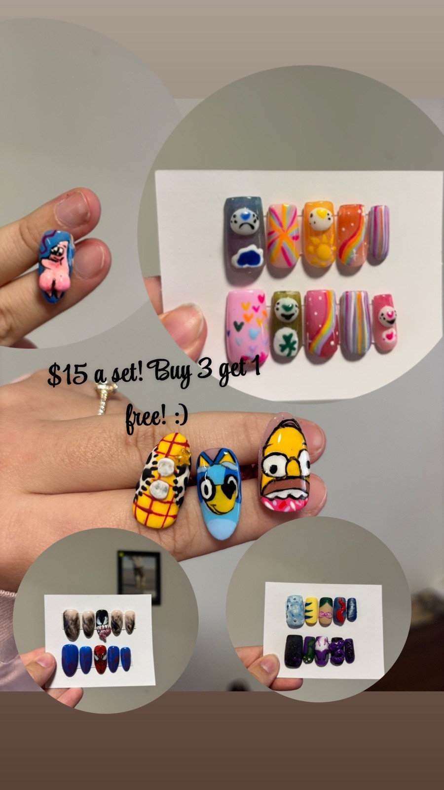 Cartoon Theme Coffin Long Press-On Nails Multicolor 3D Pre-Designed Set