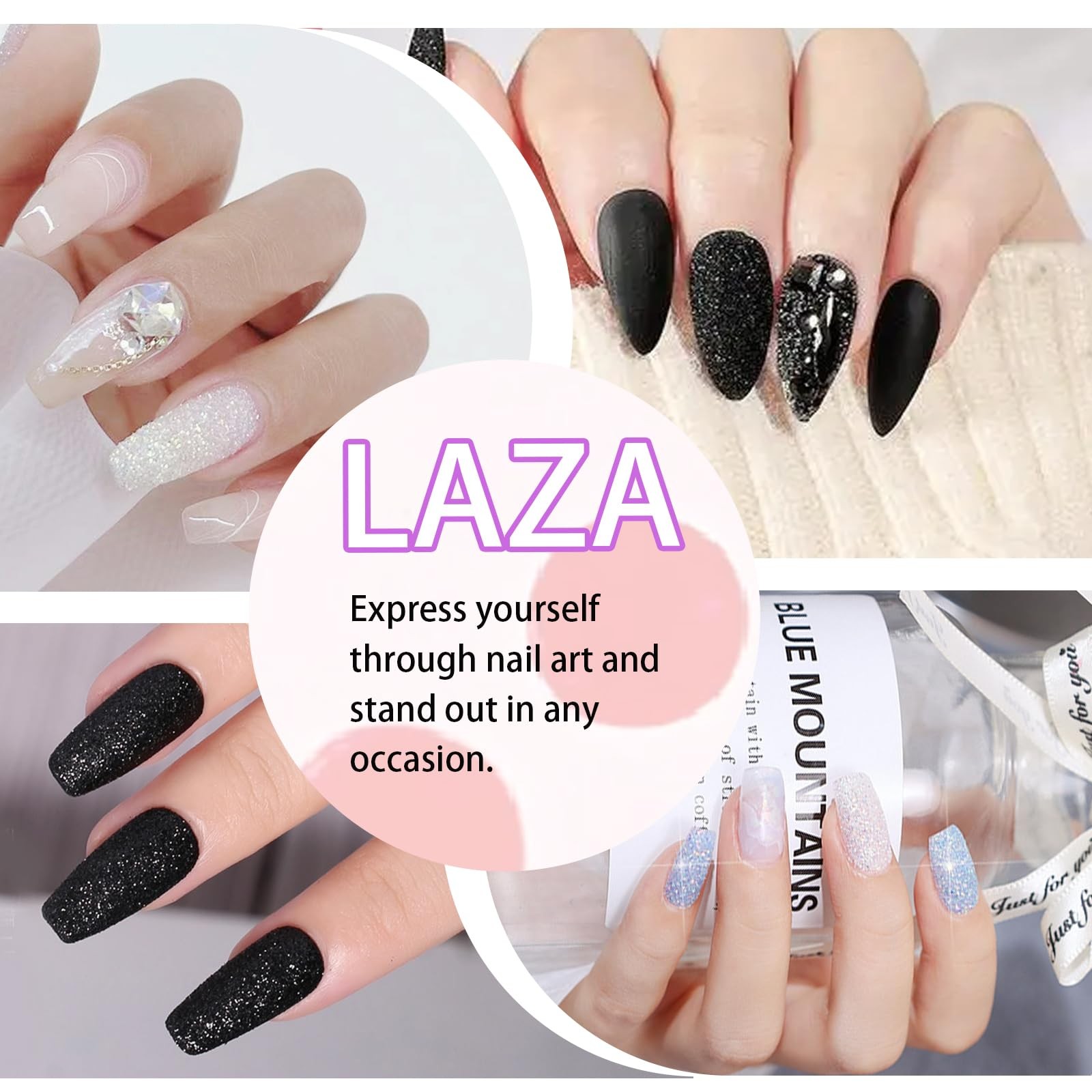 12 Colors Nail Glitter Powder Shining Sugar Effect Glitter Black White Dust S…