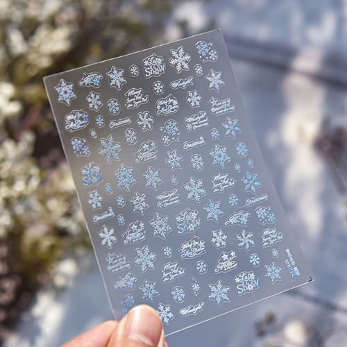 1 Sheets Blue White Snowflake Nail Decals for Nail Christmas Nail Stickers-8
