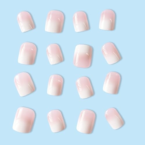 WAFOLOZE White Ombre Short Square Press On Nails, Glossy Acrylic Artificial