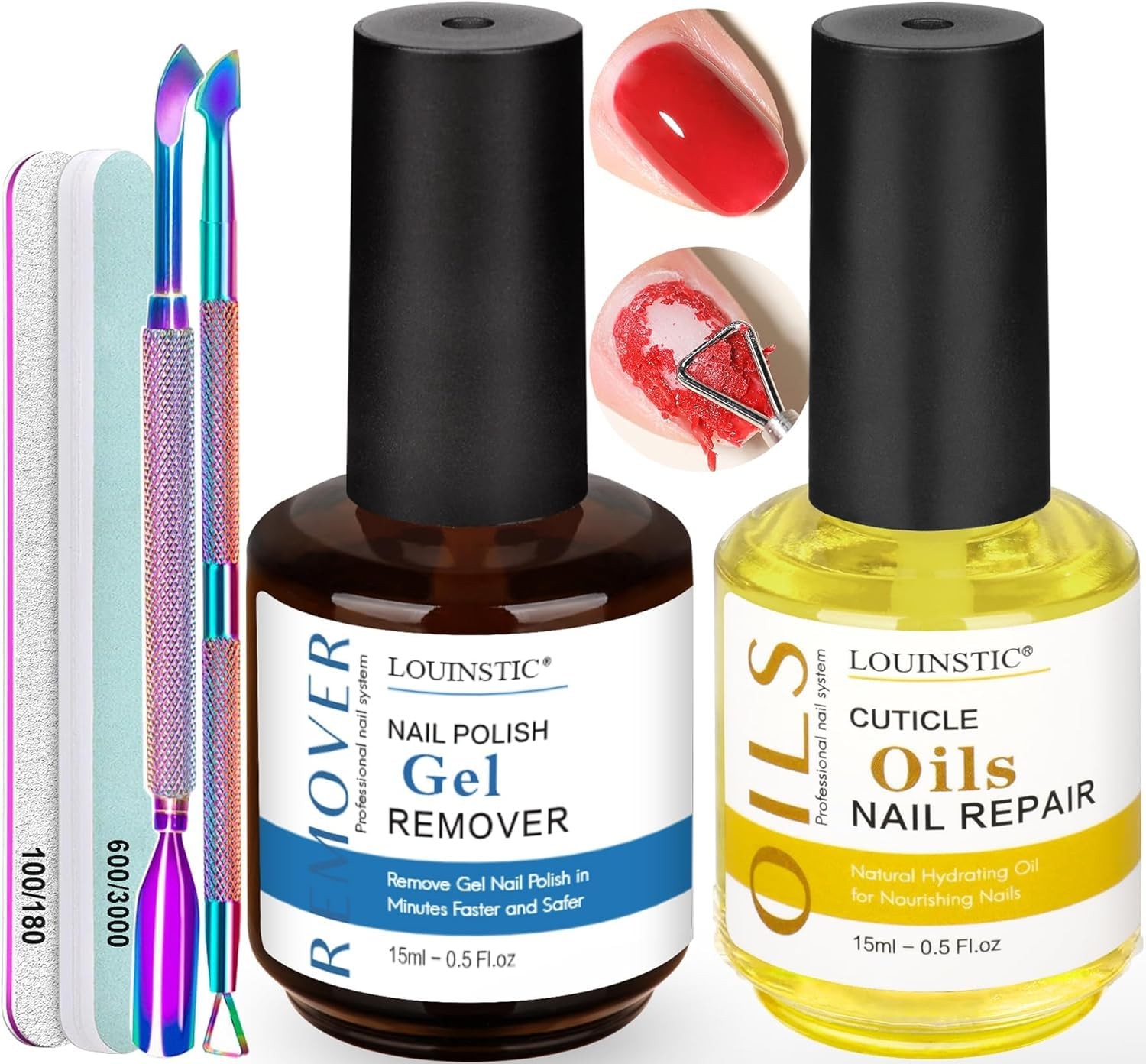 Gel Polish 0.26 Fl Oz (Pack of 2), Remover & Cuticle Oil & Manicure Tools