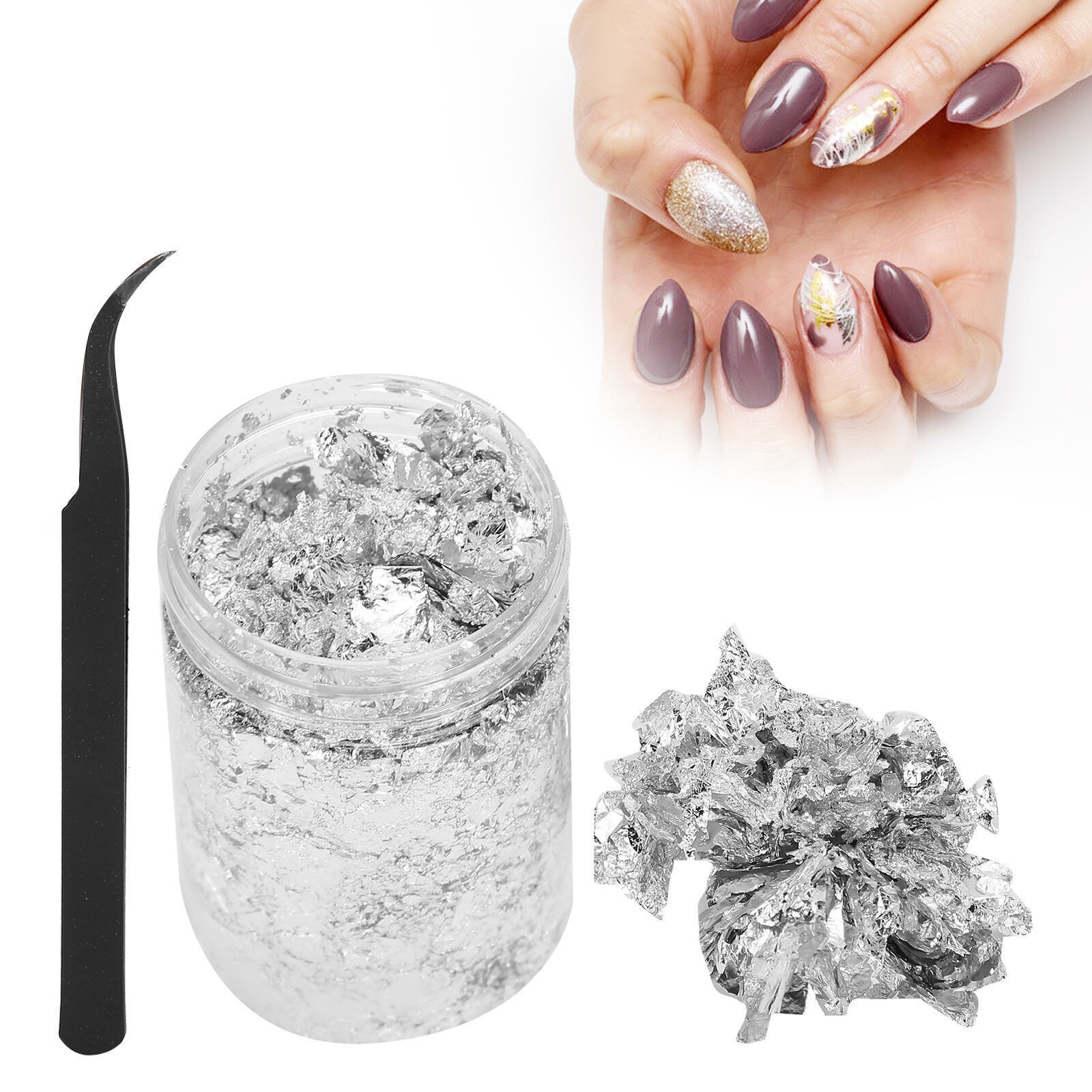 Nail Art DIY Gold Flakes Shiny Silver Foil Glitter Decoration Manicure Tool