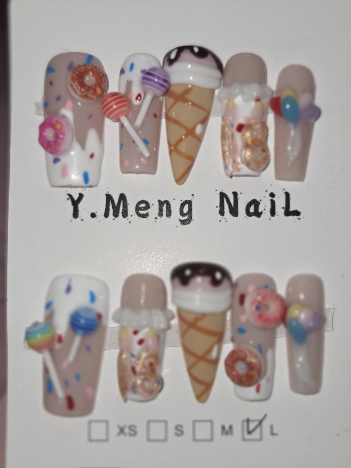 Press On Nails Handmade Large Short Square Ice cream cone donuts summertime