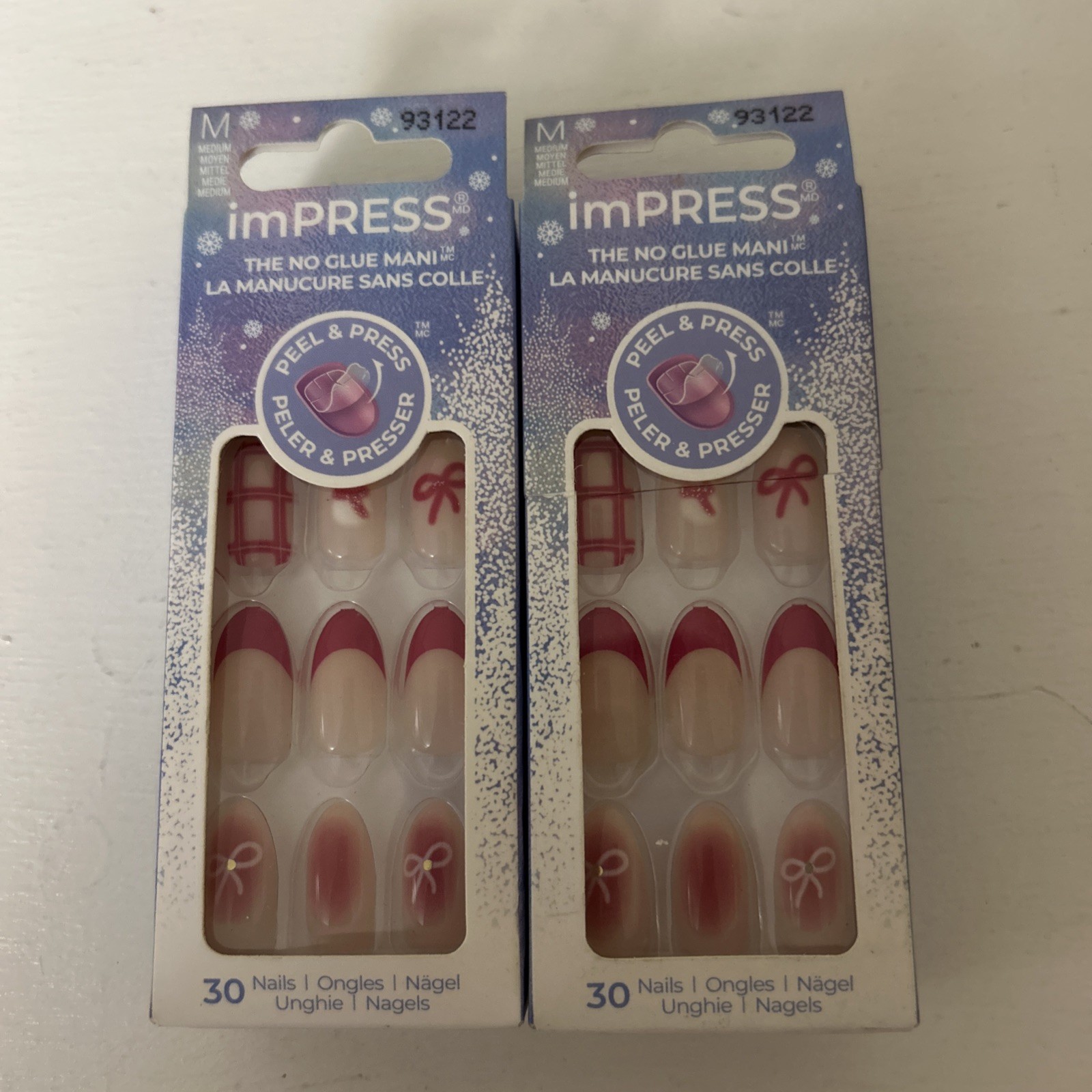 TWO PACK imPRESS Press On Nails Festive Holiday Christmas Plaid No Glue Manicure