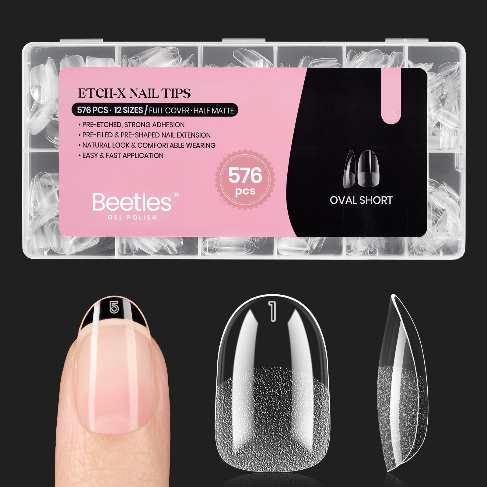 Beetles Medium Almond Nail Tips 576pcs | Press-On Nails for DIY