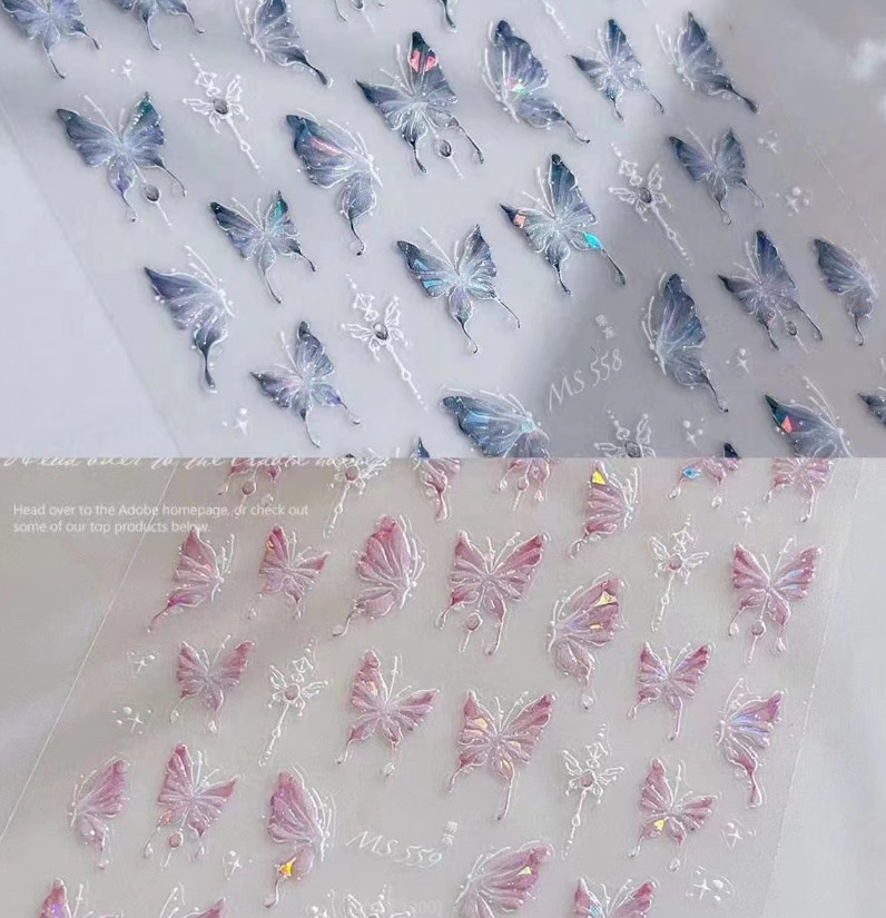 Aurora Butterfly Nail Art Sticker Pink Blue Jelly Shell Finish Self-Adhesive NH7