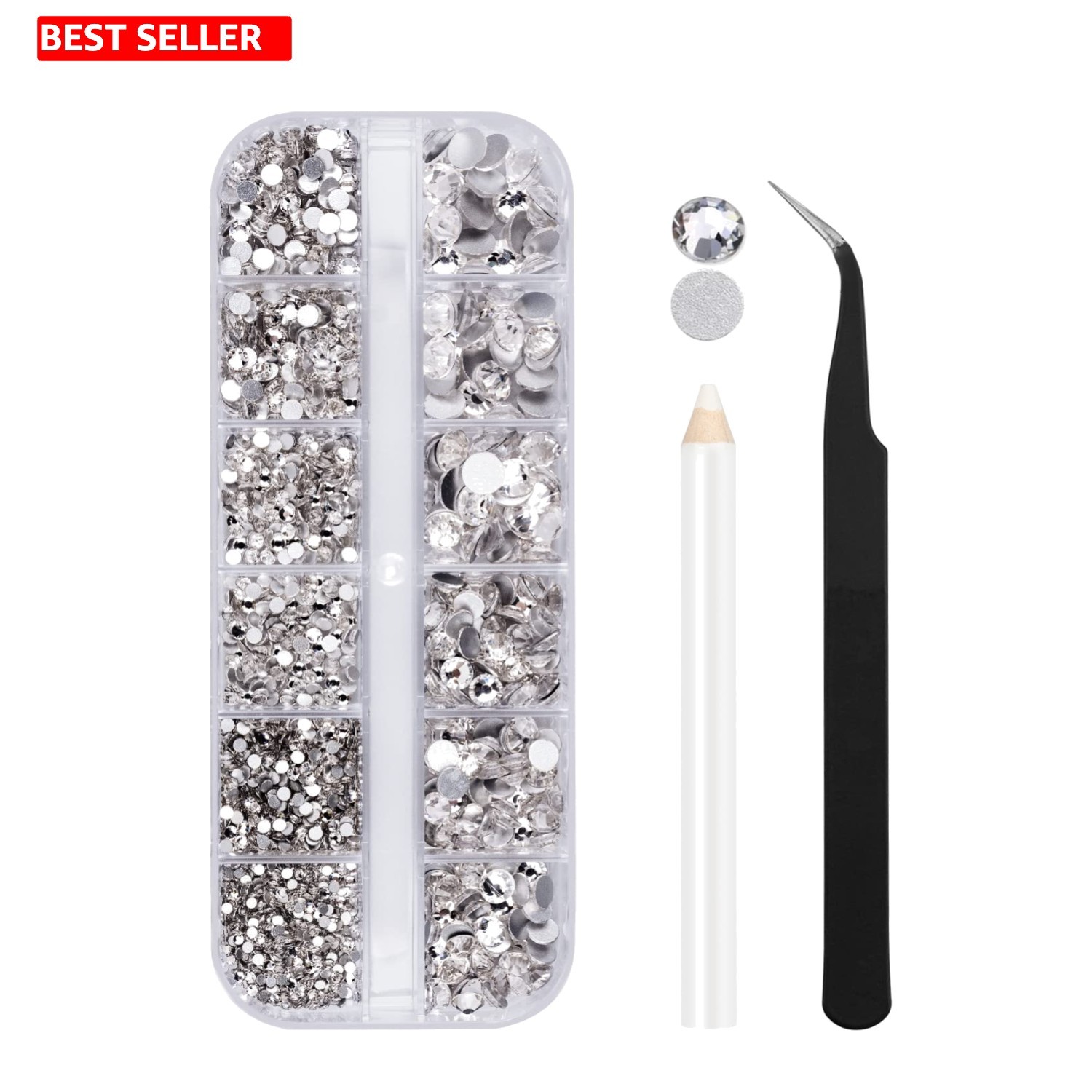 2000PCS Clear Rhinestones Set with Tweezers for Ultimate Nail Art & Crafts