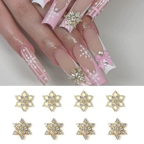 16 Pcs Christmas Nail Charms for Acrylic Nails – Gold Snowflake Hats Bell-11