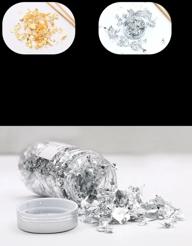 1 caja de copos de pan de oro, papel de aluminio, lentejuelas para decoración de