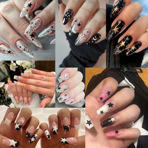 12 Sheets Stars Nails Stickers 3D Self Adhesive Nail Decals Stars Nail Style04