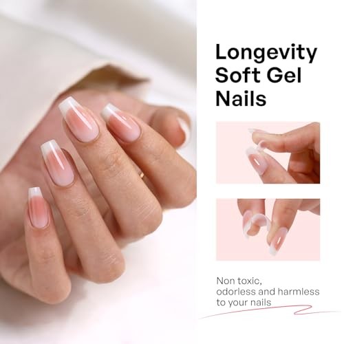 Milky White French Press on nails Christmas – Soft Gel 6-Gradient French