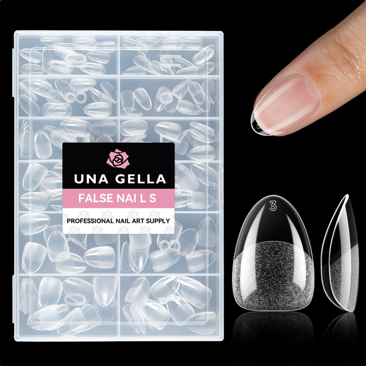 Nail Tips Short Almond Clear 216Pcs Full Cover Gel Acrylic DIY Salon