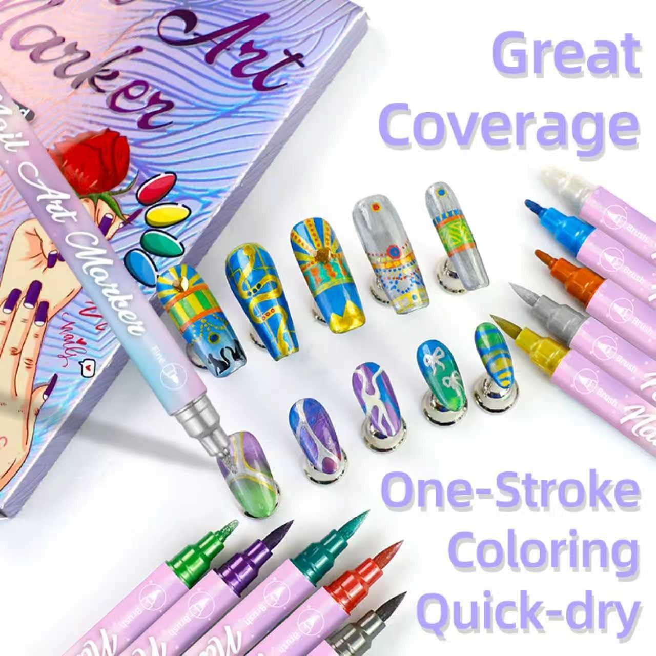 Metallic Nail Art Pens Set, 10 Colors Double Ended Nail Polish Pens for DIY N…
