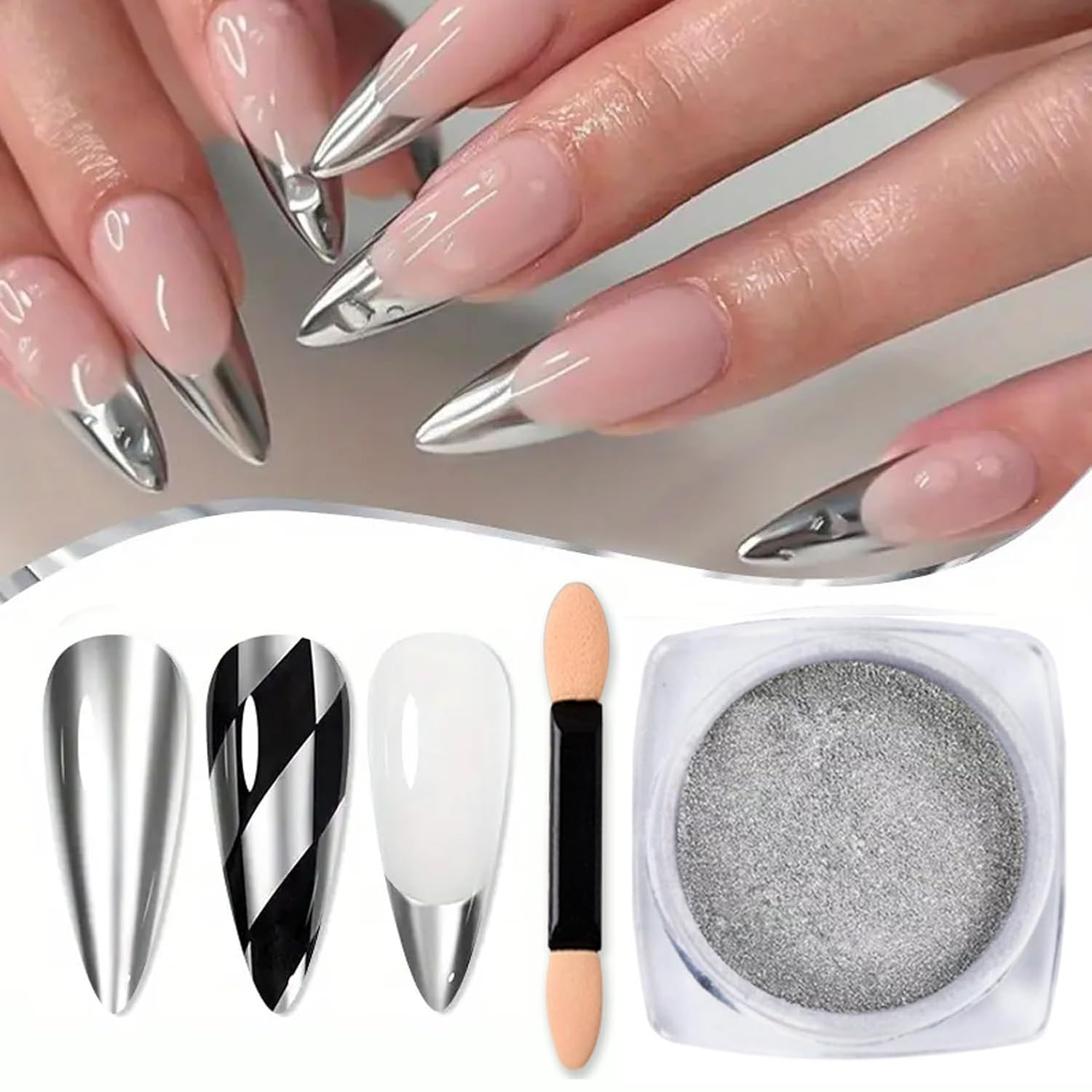 Holographic Mirror Nail Powders Chrome Silver Effect Pure Metallic Dust Sequins