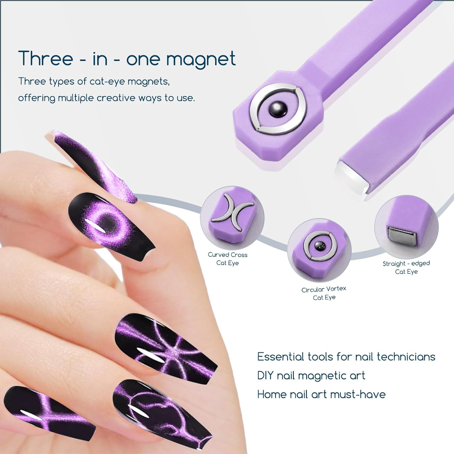 26 Pieces Cat Eye Magnet for Nails 3-In-1 Nail Heart Magnets Cylindrical Strong