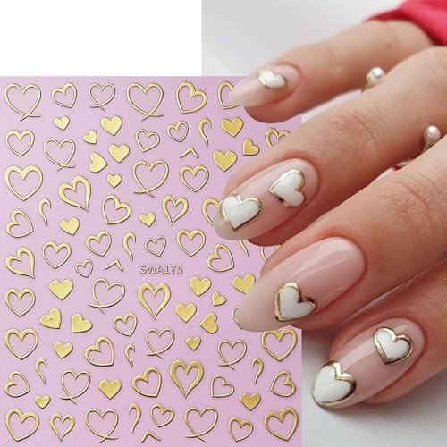 Valentines Nail Stickers for Nail Art Empty Heart Nail Decals 6PCS Red