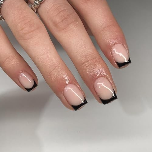 30Pcs Black French Tip Press on Nails Short Square Nails Press square black
