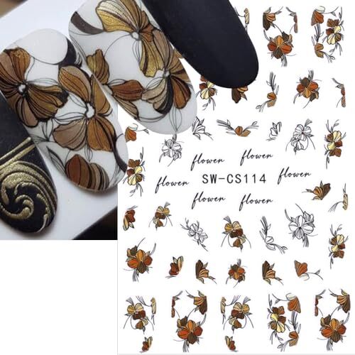 4 Sheets 3D Fall Nail Stickers,Autumn Leaf Flower Nail Art Stickers Fallen
