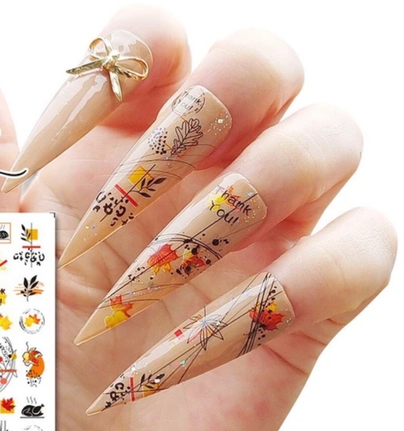 Nail Stickers Art Decal DIY Design 3D Waterproof Colorful Leaves Pumpkin B107