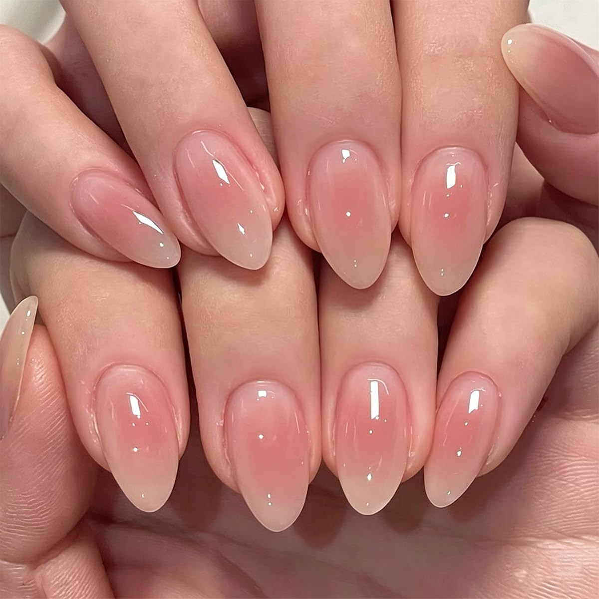 24Pcs, Almond Press on Nails Nude Pink Ombre Glossy Natural False Nail Tips | Na