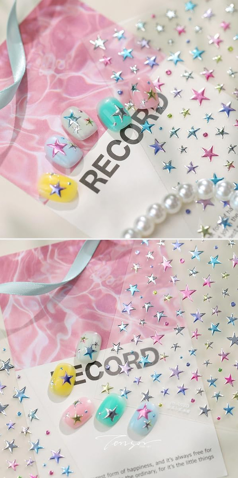 5D Embossed Holographic Nail Stickers Metallic Shiny Star Nail Decals Self-Adhes