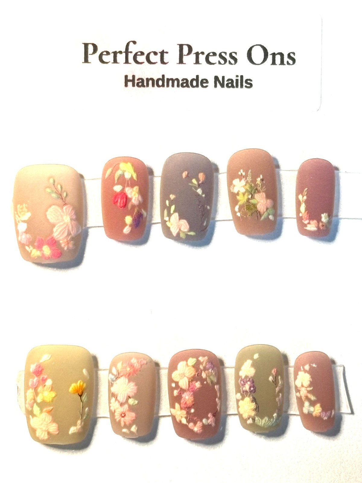 Matte Dusty Rose Press On Nails Hand Painted Pastel Flower Handmade X-Small