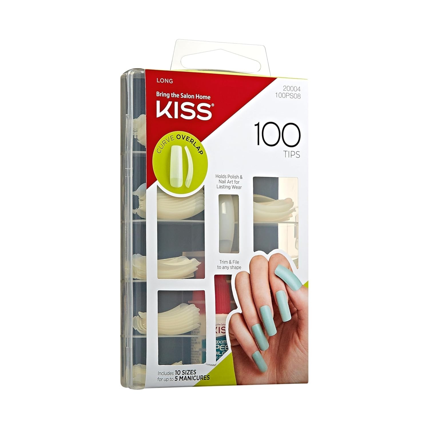 KISS 100 Tips False Nail Kit, Curve Overlap Style, Long Length, Long Lasting