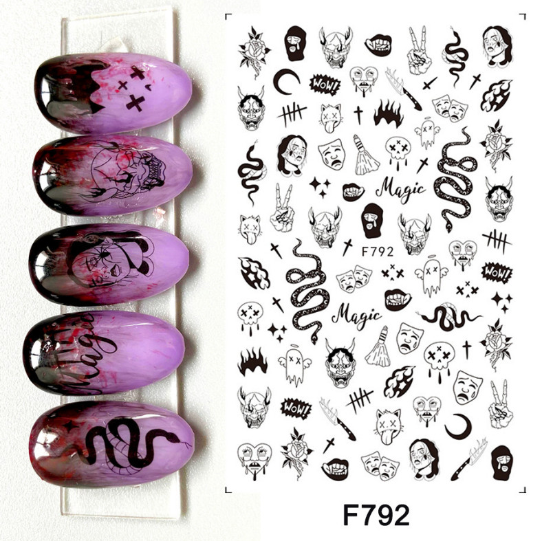 Halloween Nail Decal Sticker Clown Ride Die Joker Bloody Skull Evil Pumpkin NH13