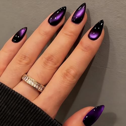 Cat Eye Press On Nails Almond – Dark Purple Press On Nails almond black purple