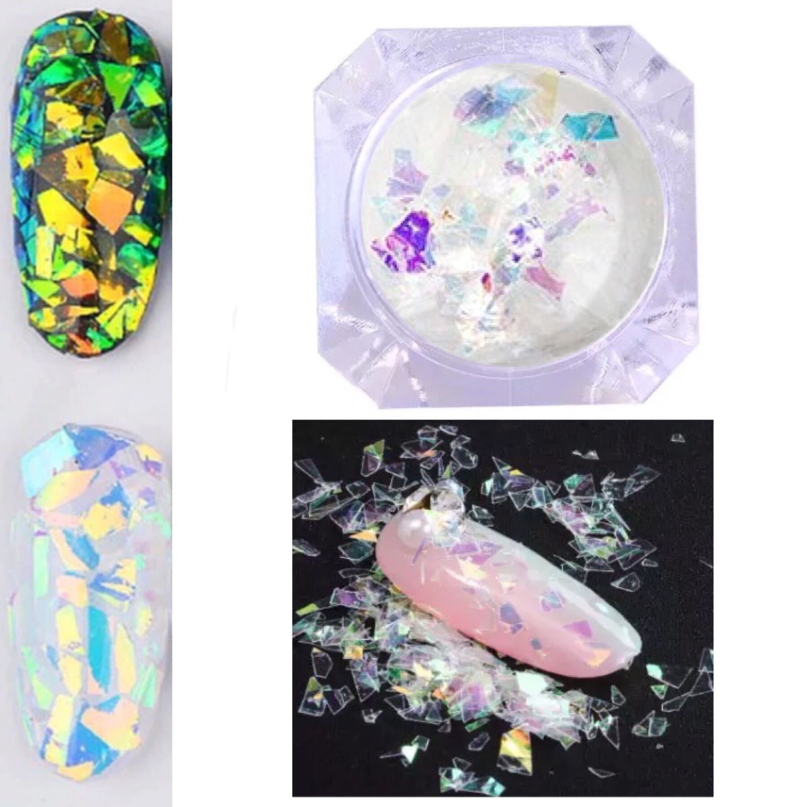 IRREGULAR BROKEN Flakes GLASS FOIL PAPER 3D SEQUINS Nail Art Glitter Pot Aurora