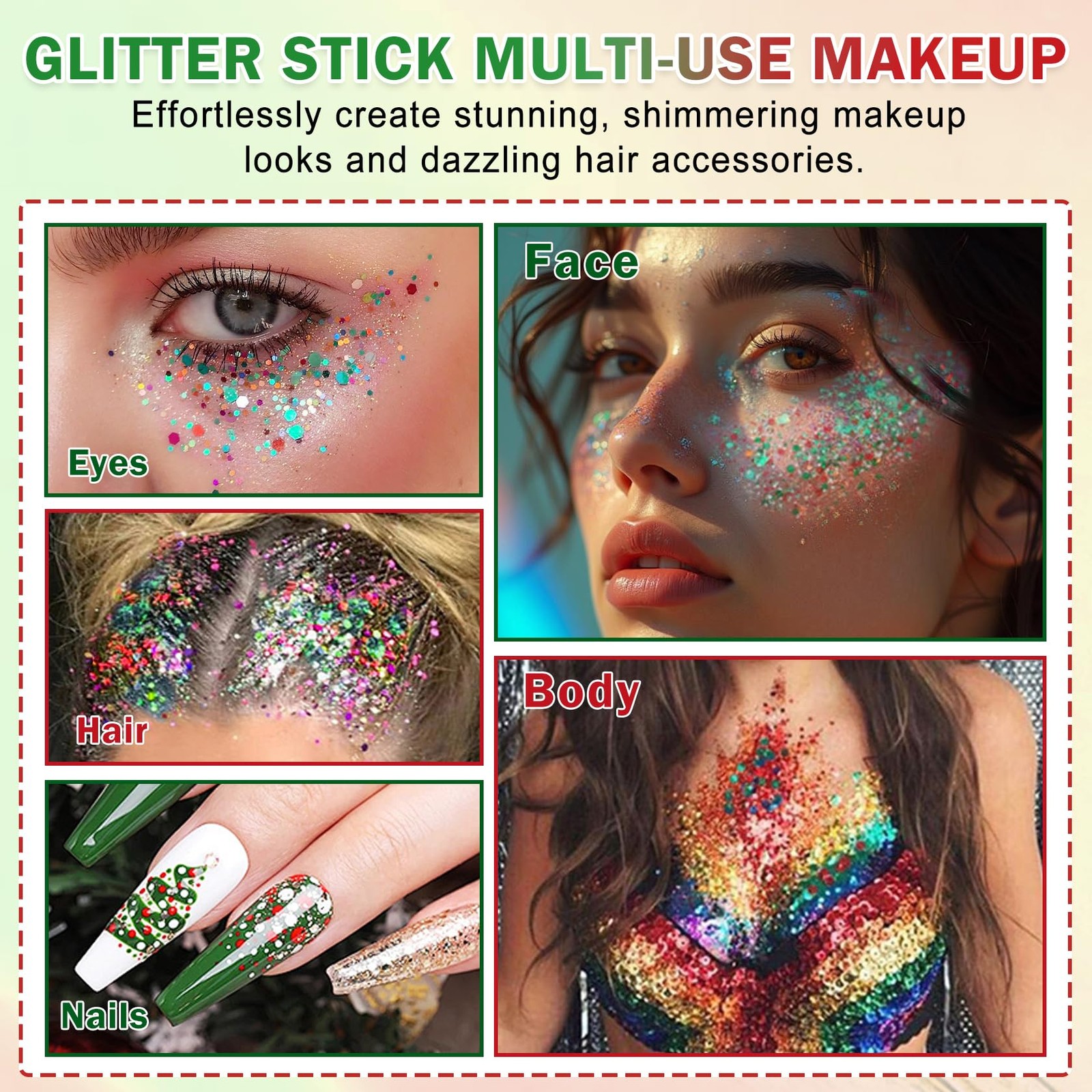 Christmas Body Glitter Stick, Face Body Glitter Gel Holographic Hair Glitter …