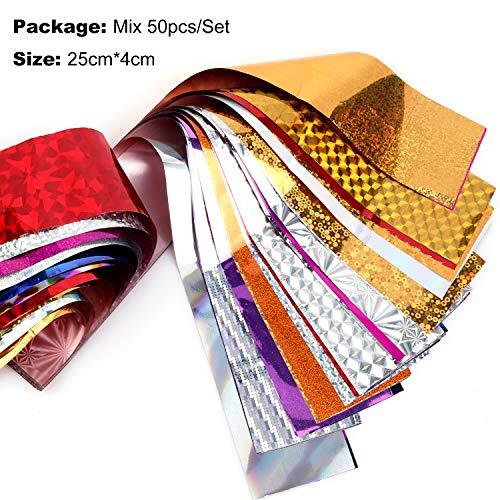 50 Sheets Holographic Nail Foil Transfer Stickers Paper, Nail Art Sticker