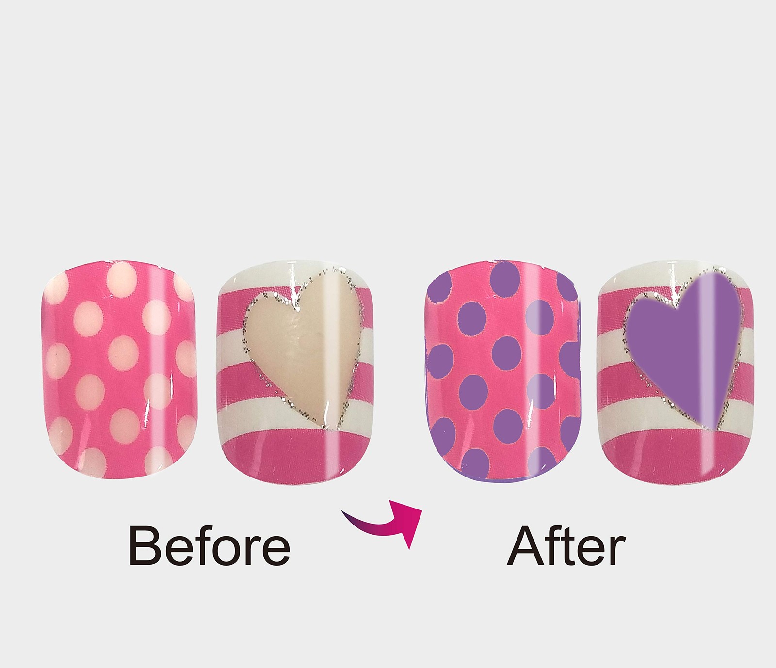 5PACK 120tips Artificial Preglued Junior Sticker Nails For (Color Changing)