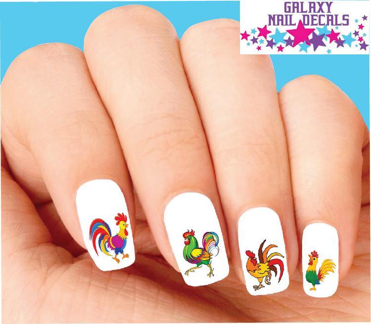 Waterslide Nail Decals – Set of 20 Colorful Rooster Assorted