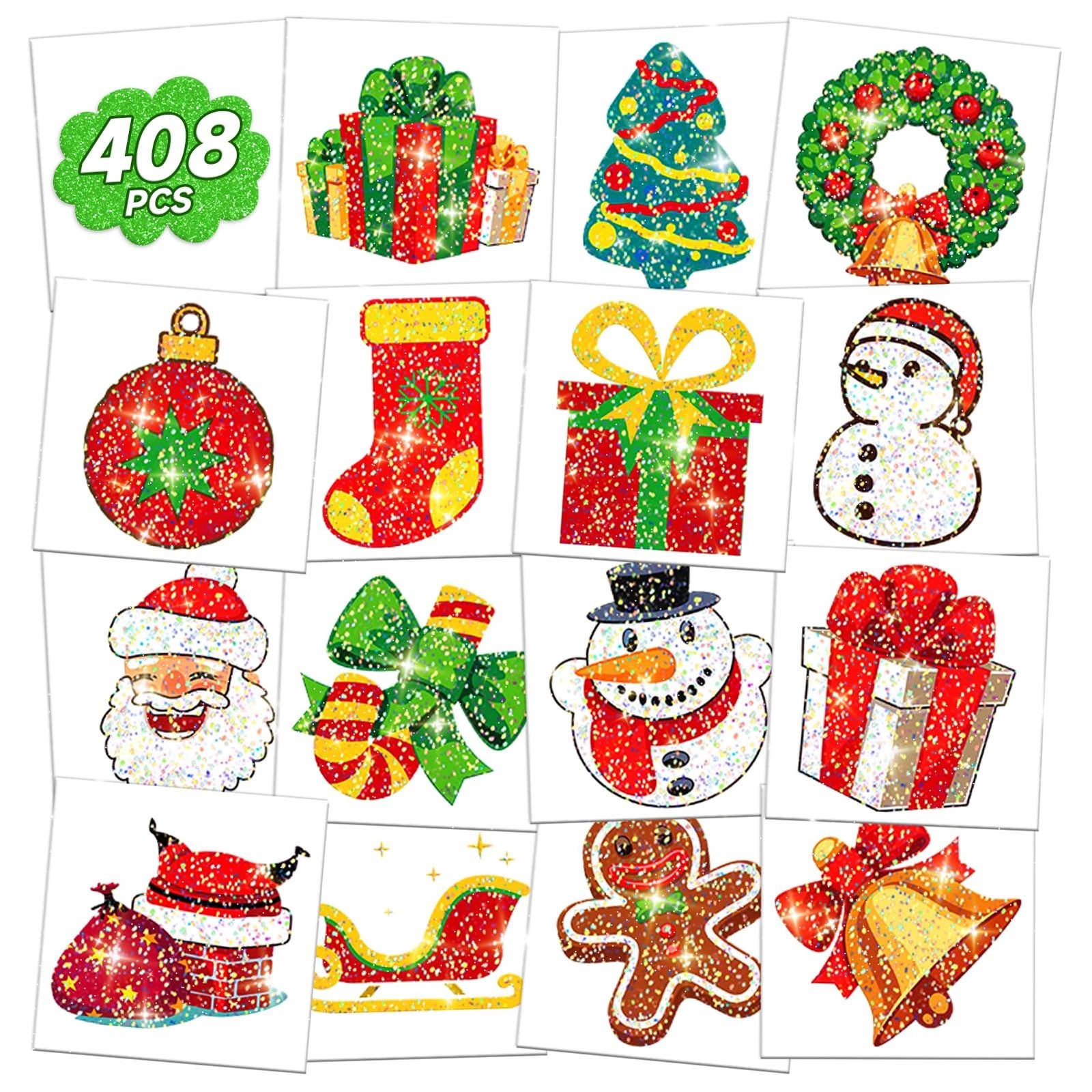 EMOME 408 PCS Christmas Temporary Tattoos, Xmas Glitter Tattoo Stickers for K…