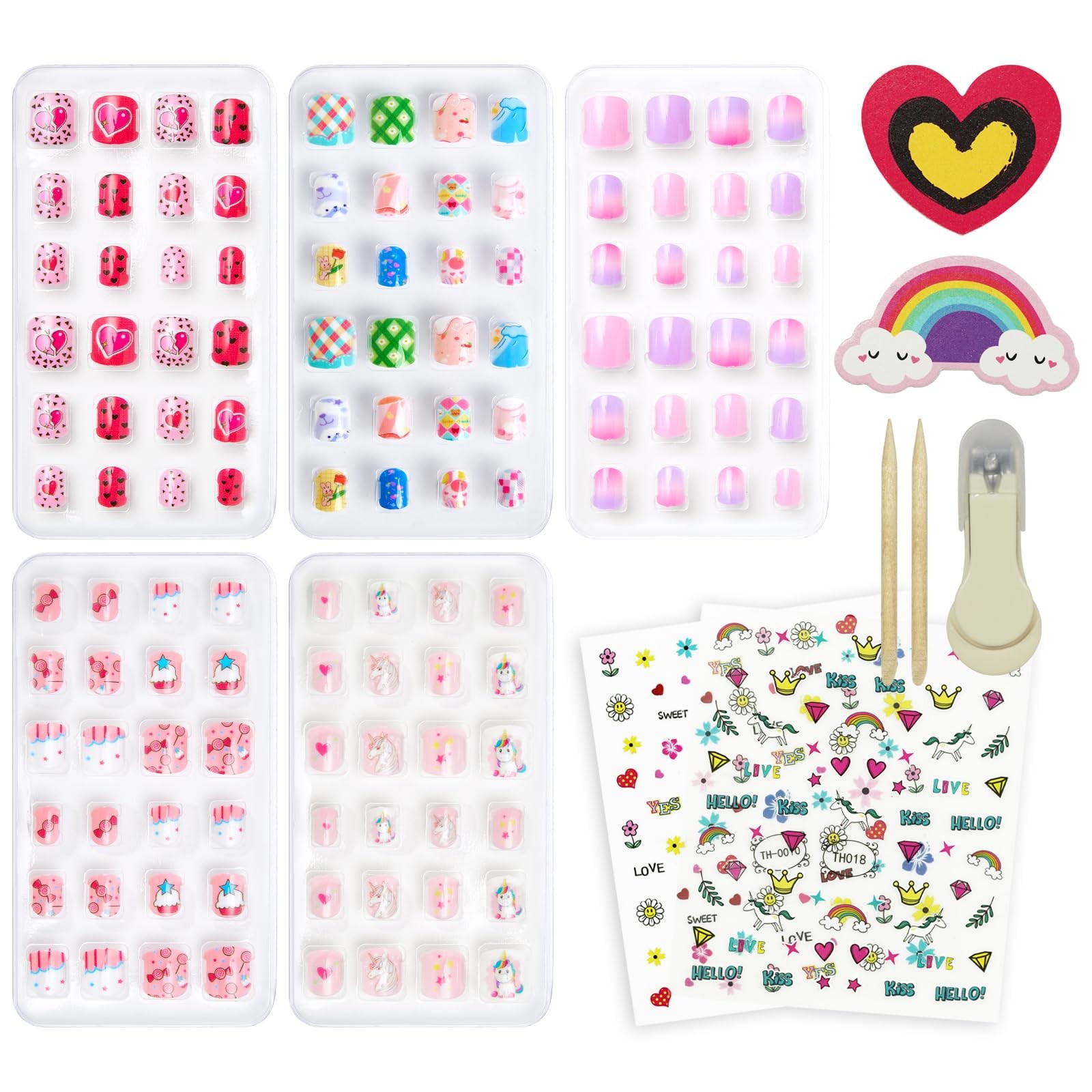 CUXFLS Kids Press on Nails 120 Pcs for Girls, Short Artificial Fake Style 5