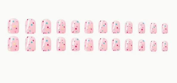 24 Pieces Press-on Nails -Short Square Pink with Multicolored Dots