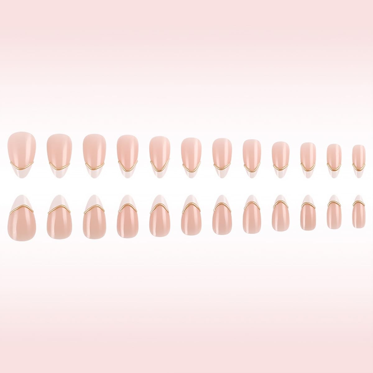 24Pcs White French Tip Press on Nails Short Almond Fake Nails with Chrome Gol…