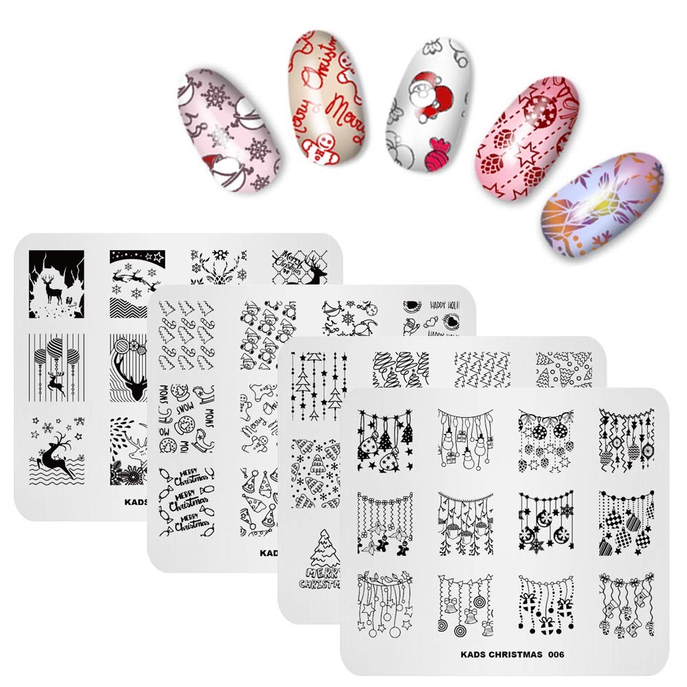 4pcs Christmas Image Plate Nail Stamping Plates Kit Cute Nail Stencils Image …