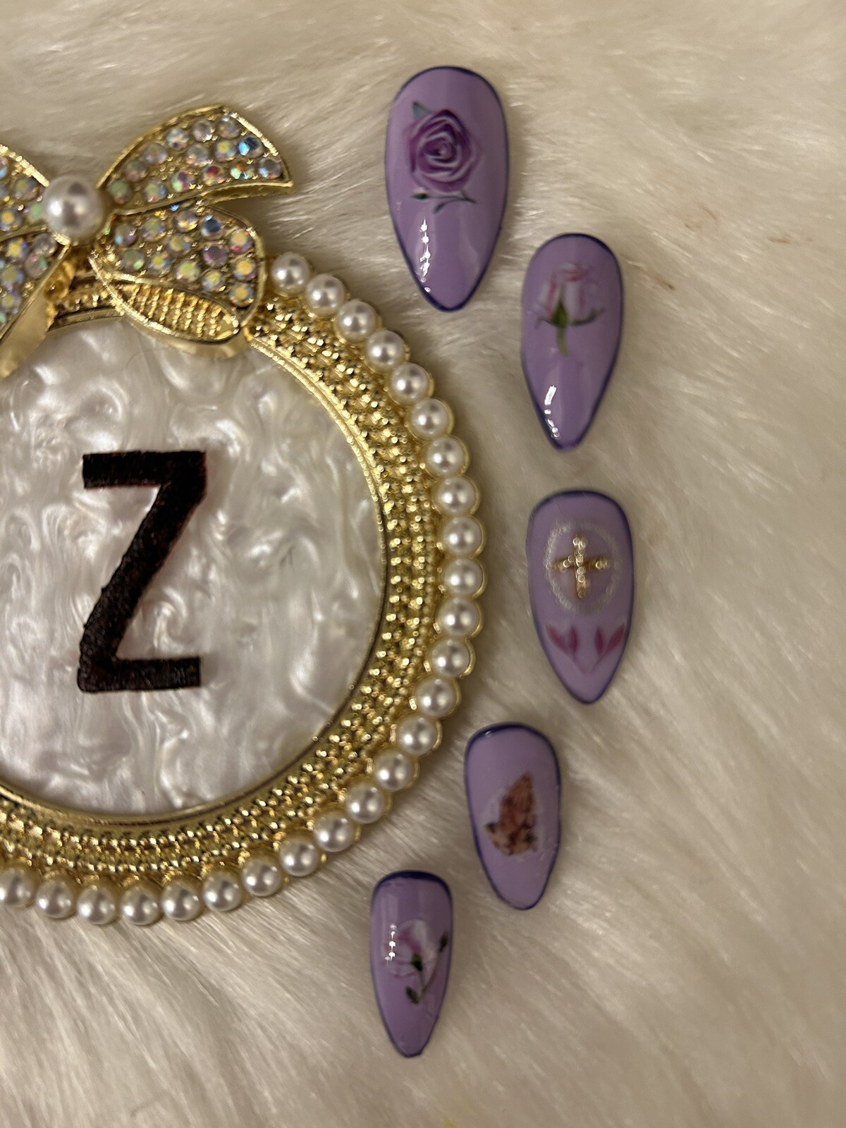 Z NAILZ! Gorgeous Set of Handmade Easter/Religious Lilac Almond Press On Nails