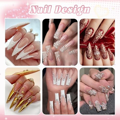 2 Boxes Flatback Pearls (White+Beige) and 07 2 Boxes Nail Art Decos Set 1+Glue