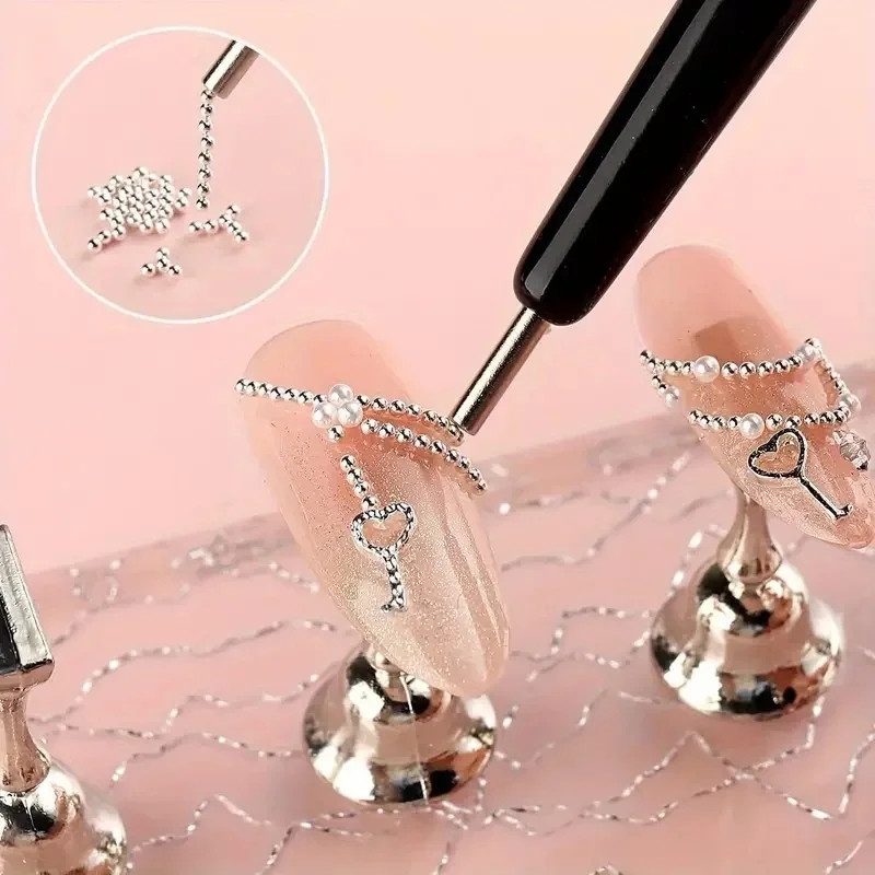 12Grids Mini Caviar Beads Nail Art Decorations Metal Gold/Silver Micro Ball Nail