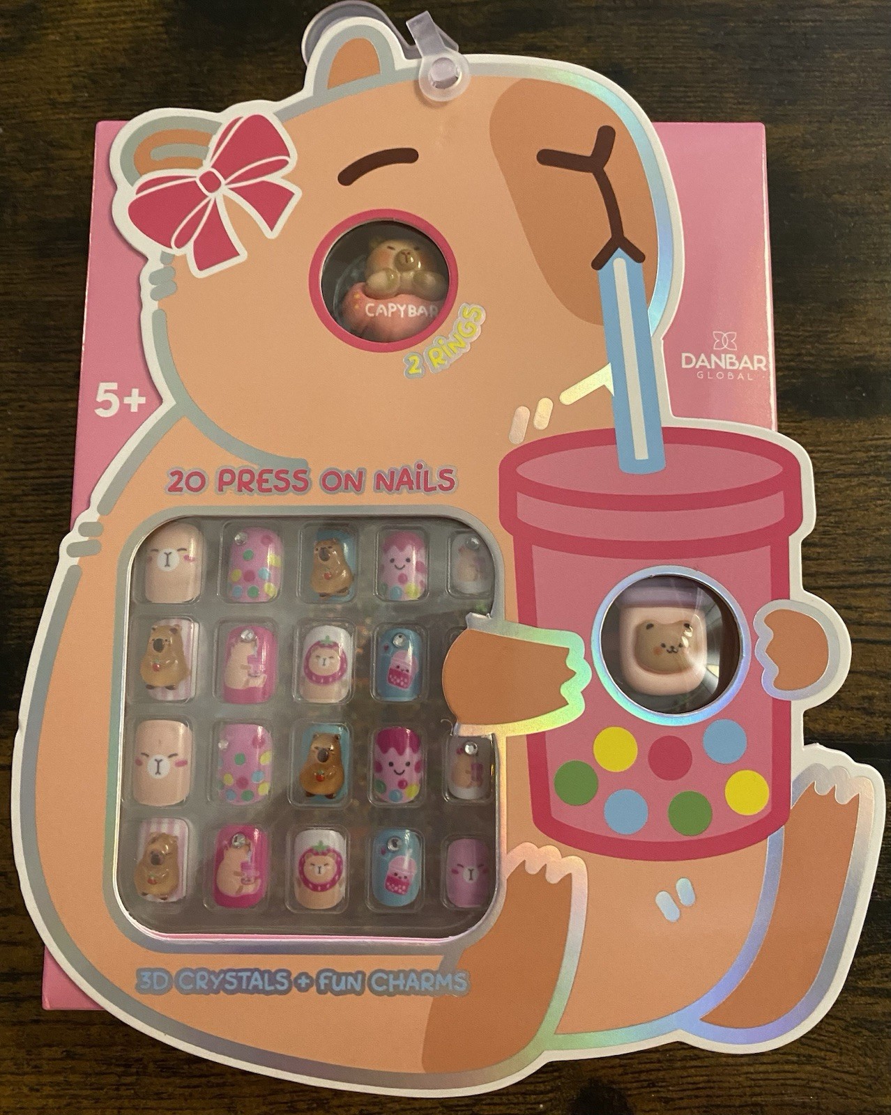 New in Box! Danbar Capybara 20ct Pre-Glued Kid’s 3D Press-On Nails & 2 Rings