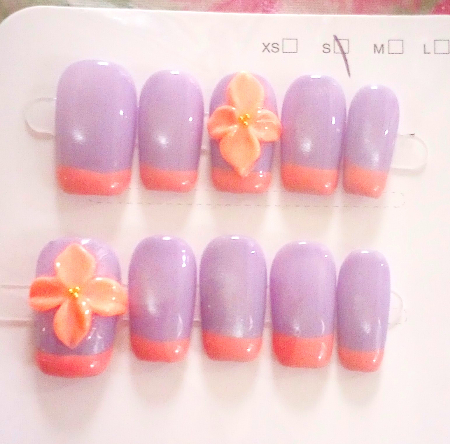 Purple & Pink 3D Flower Pre-Designed Short Square Full Cover Press-On Nails Set